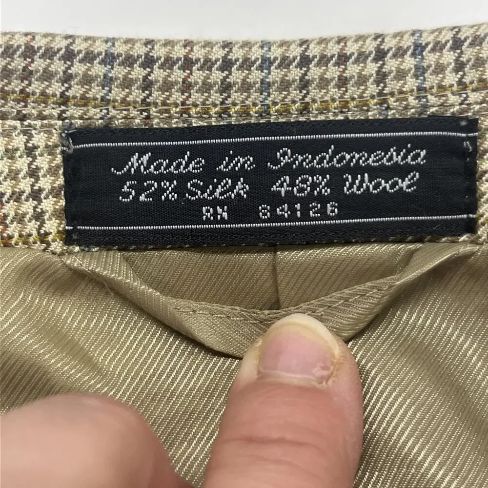 Bert Pulitzer Silk Wool Jacket Beige Multicolor Houndstooth Blazer Men’s Sz 46L